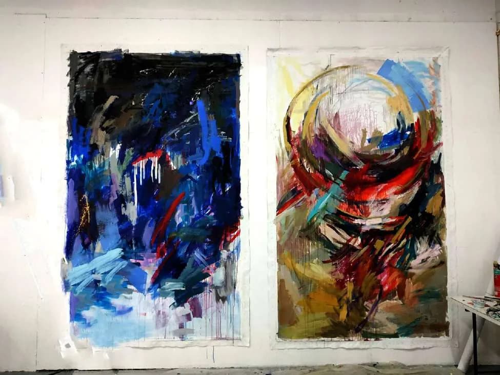 Diptyque, acrylique sur toile, 300 × 180 cm (×2), 2021.