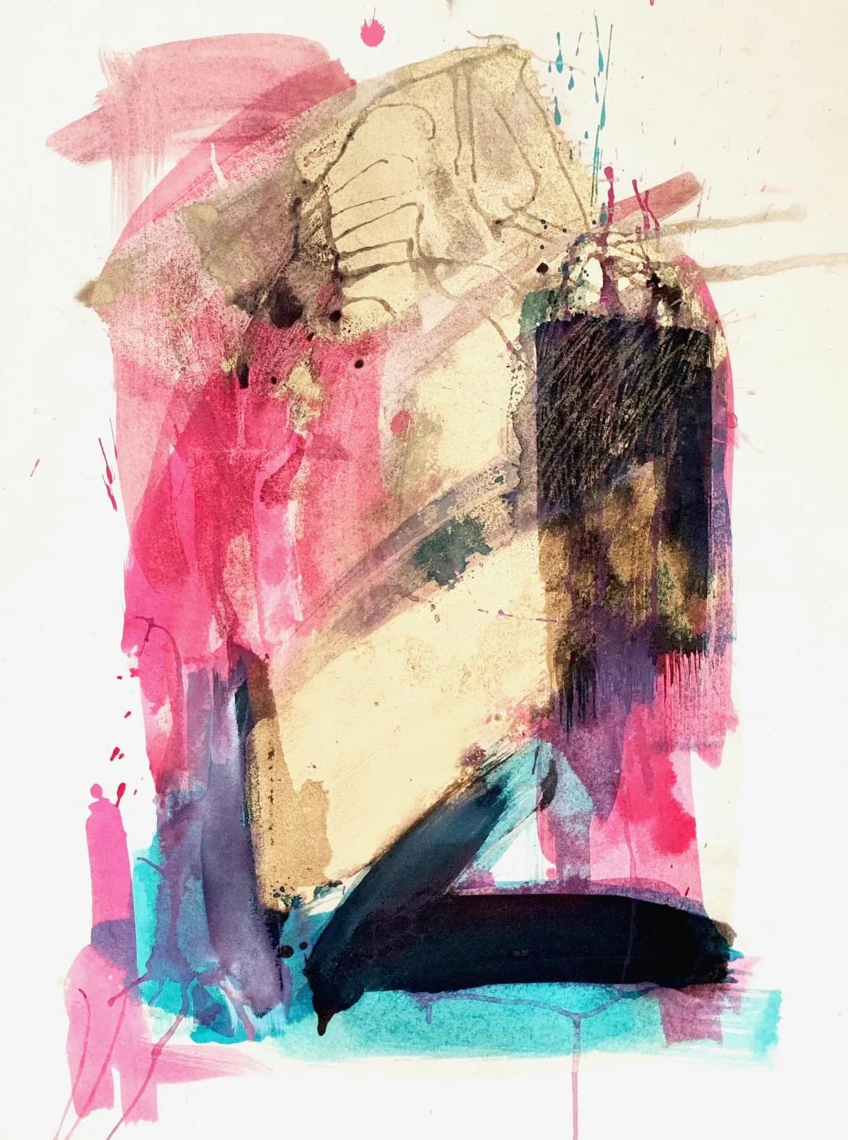 Aigue-marine #16, encre de Chine et sable noir sur carton bois, 80 × 60 cm, 2024.