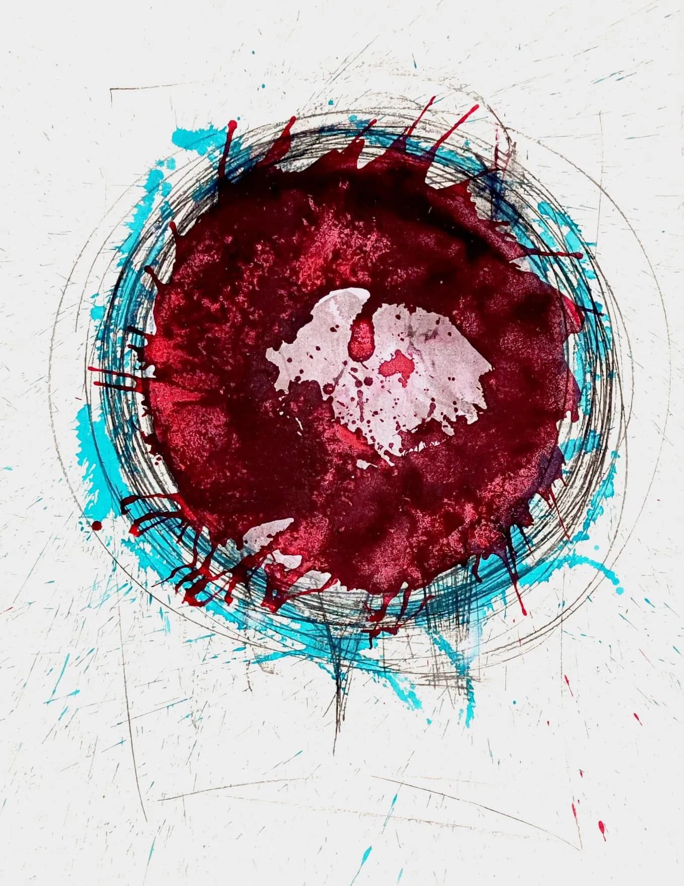 Aigue-marine #16, encre de Chine et sable noir sur carton bois, 80 × 60 cm, 2024.