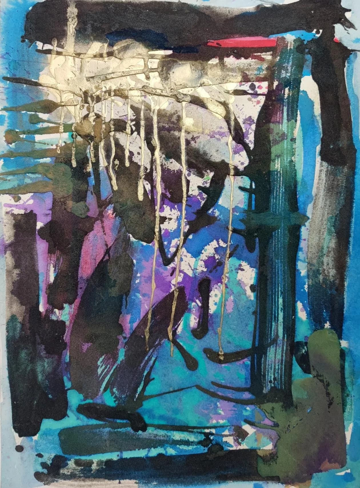 Composition déchirée, encre de Chine et sable noir sur carton bois, 120 × 80 cm, 2024.