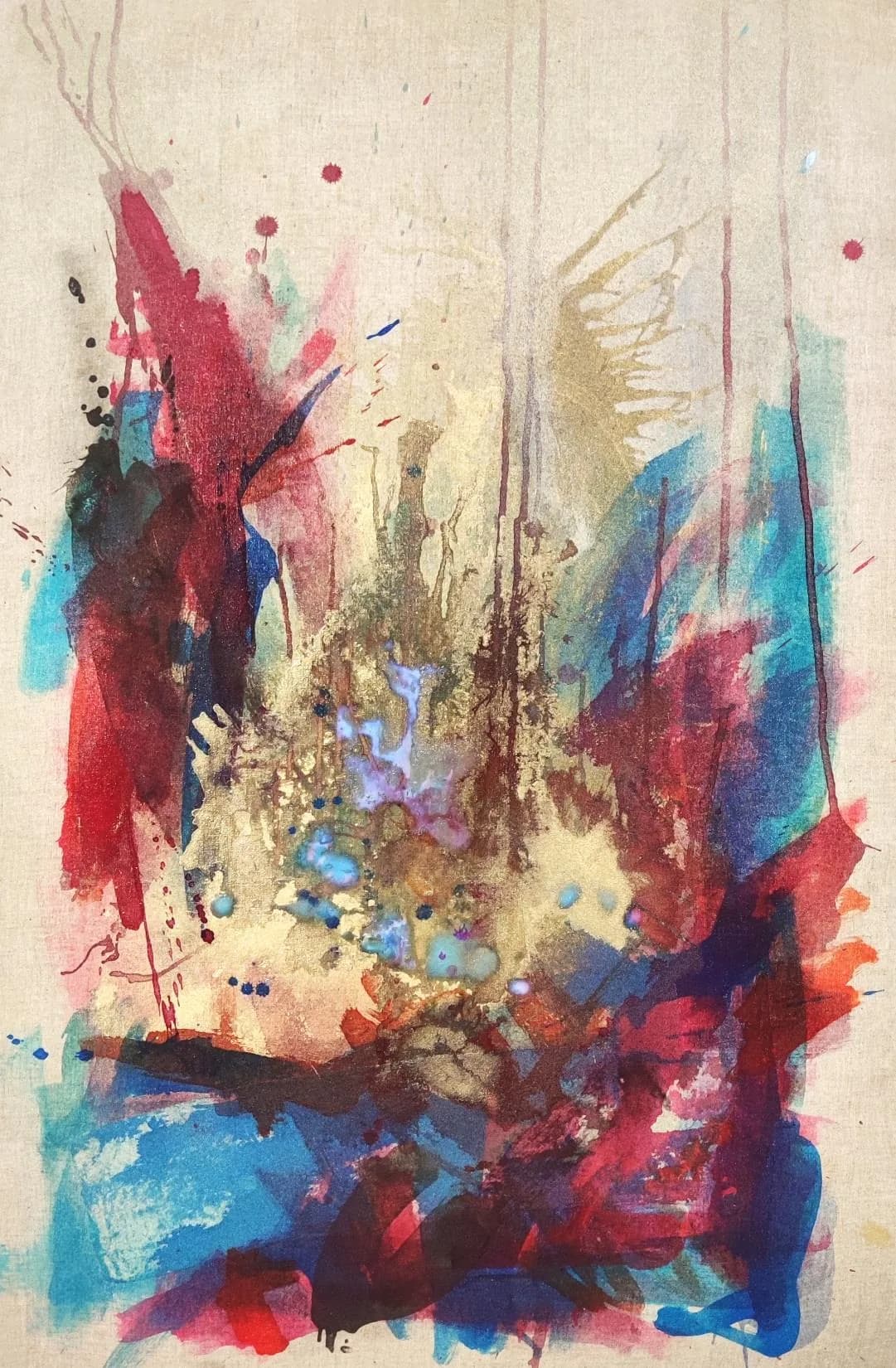 La lutte, encre de Chine et sable noir sur toile, 116 × 73 cm, 2024.