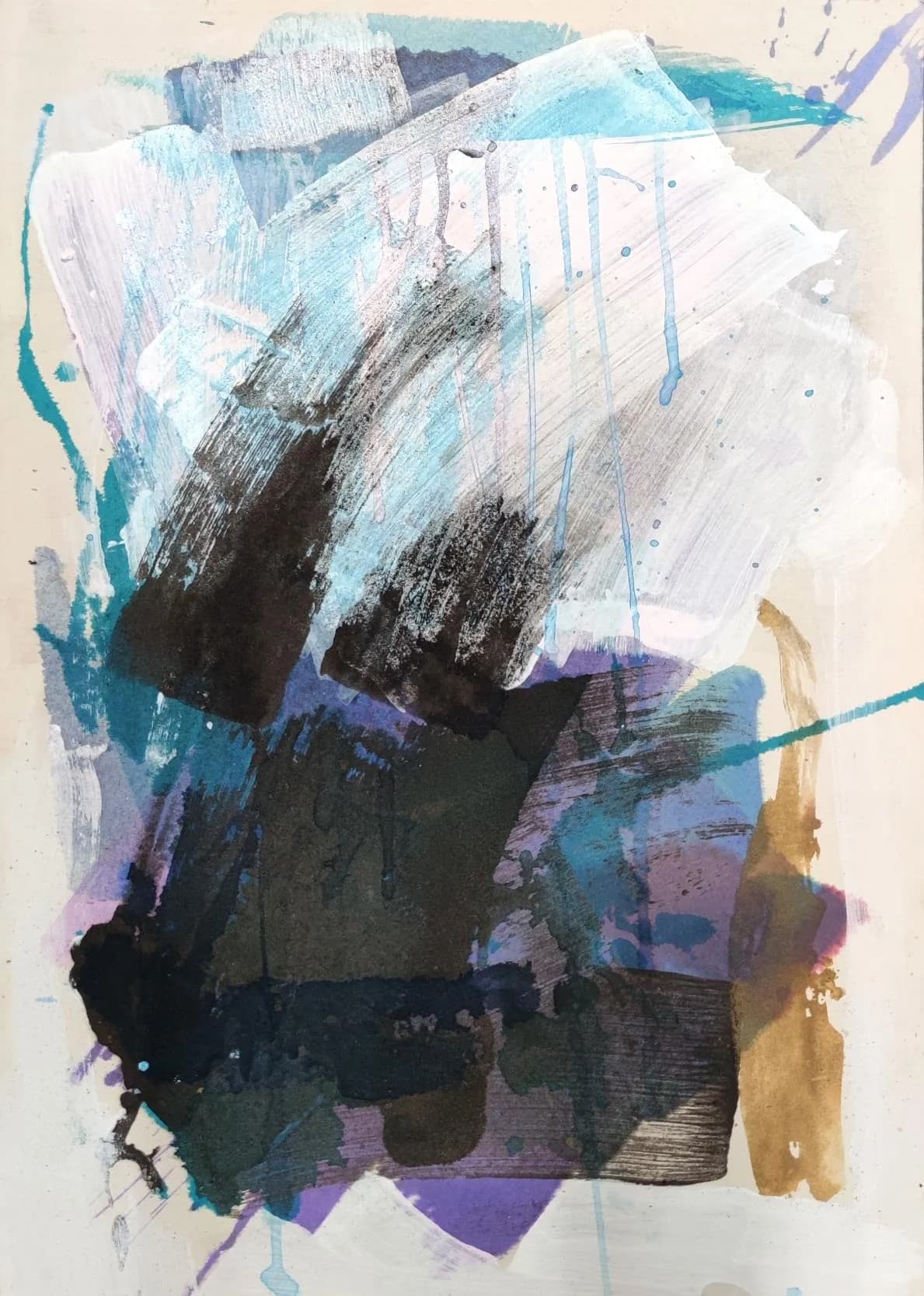Le blanc est audacieux, encre de Chine et sable noir sur carton bois, 80 × 60 cm, 2024.