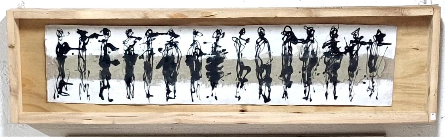Sans titre, émail sur toile, 129 × 30 cm, 2024.
