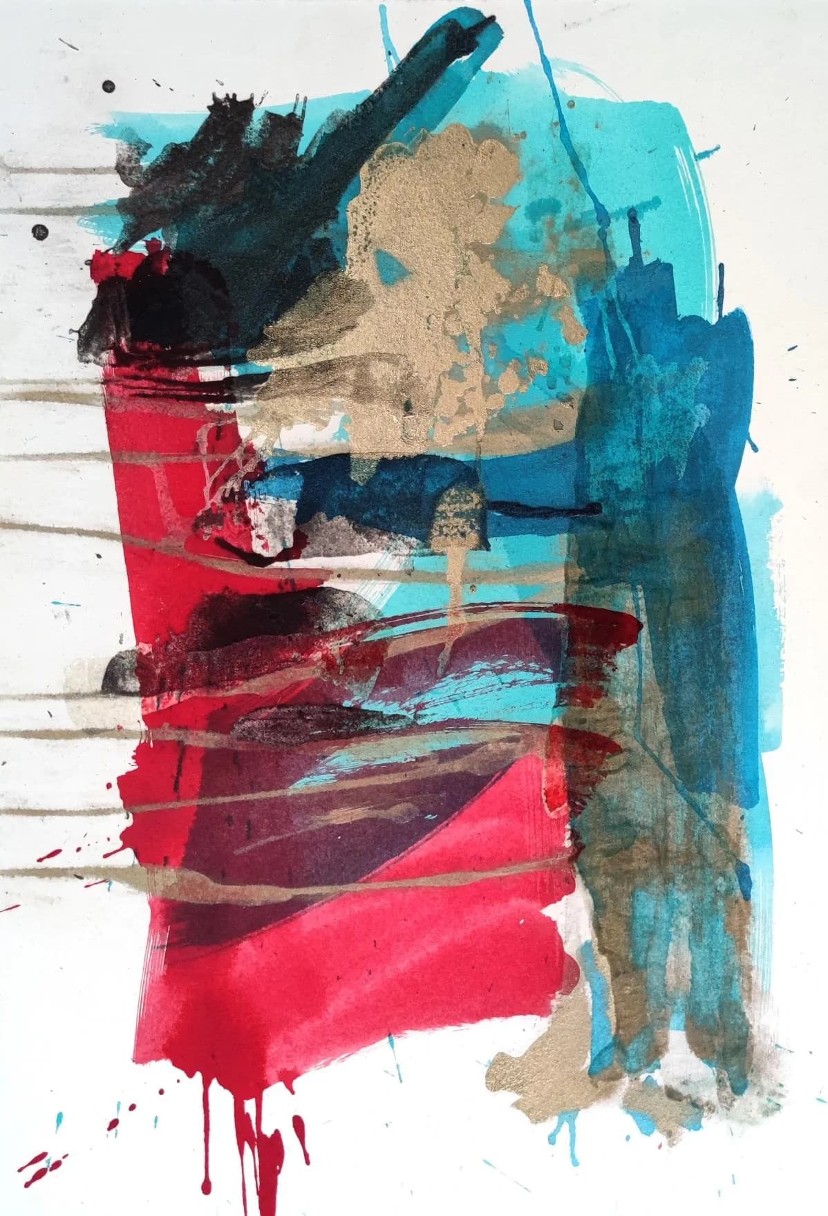 The Time, encre de Chine et sable noir sur carton bois, 70 × 50 cm, 2024.