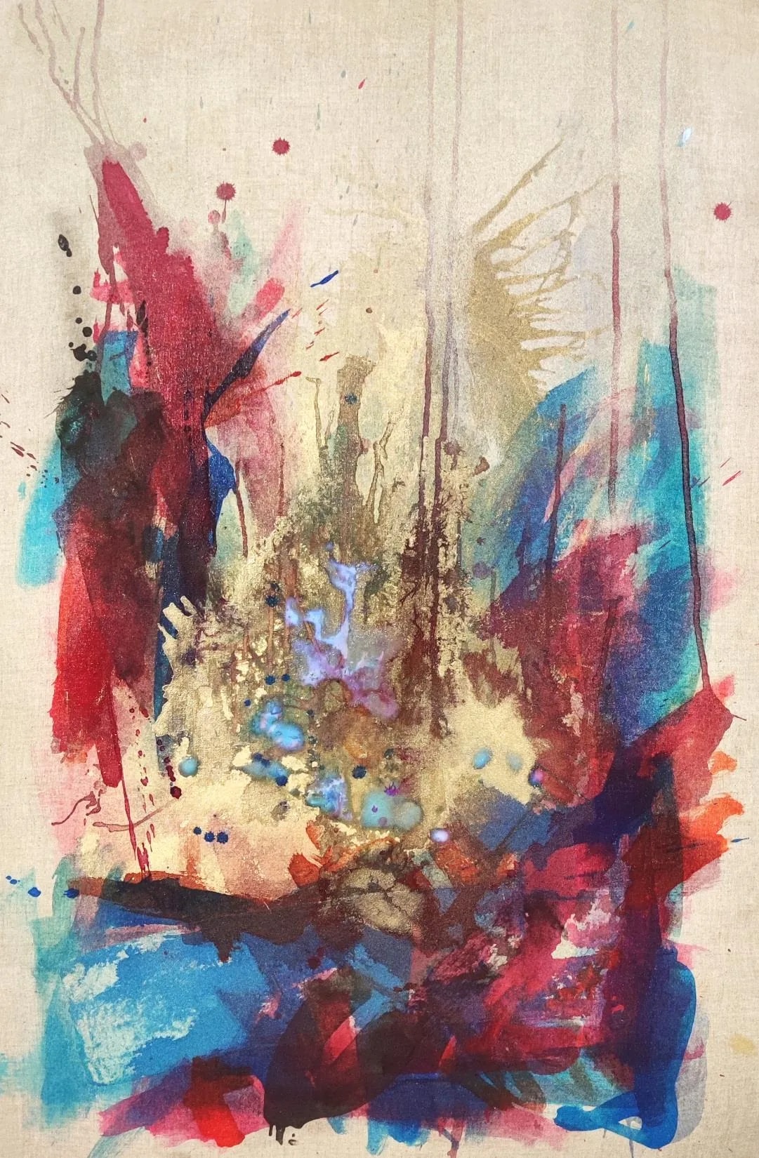 La lutte, encre de Chine et sable noir sur toile, 2024